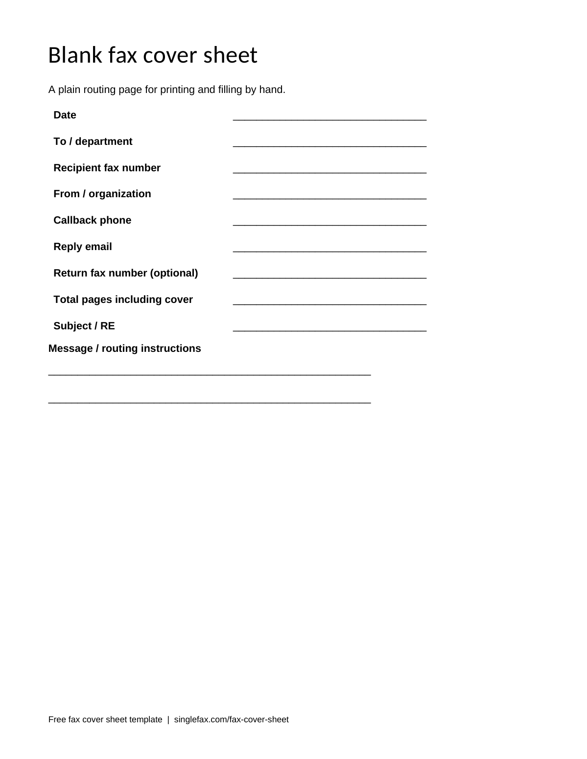 Free printable Blank fax cover sheet template, available as PDF and Word