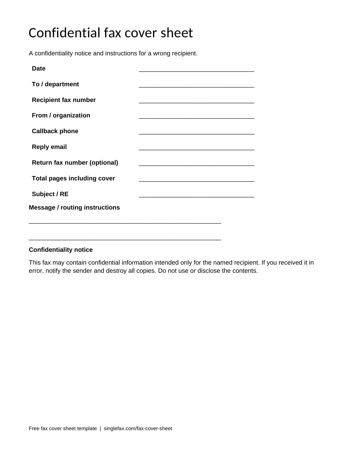 Free printable Confidential fax cover sheet template, available as PDF and Word