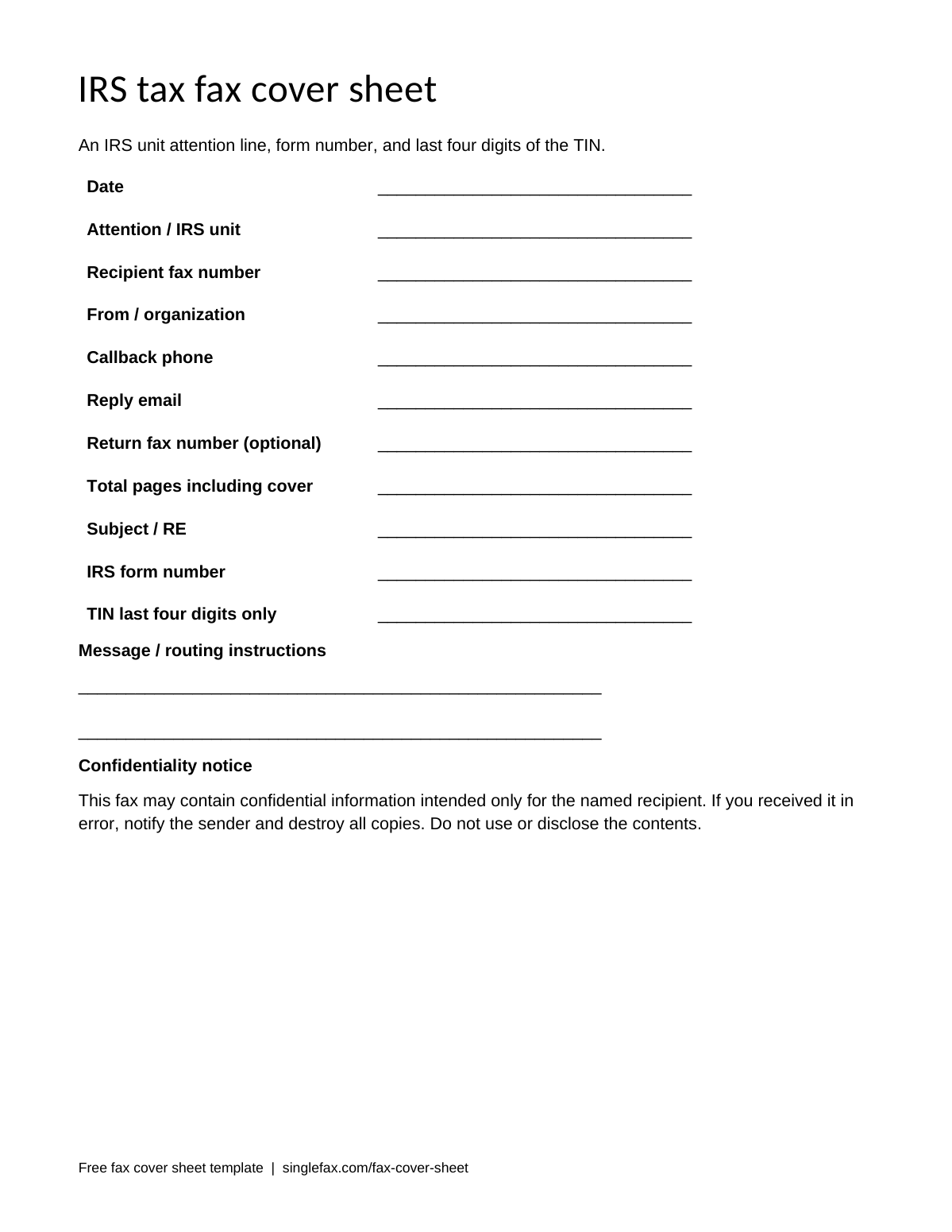 Free printable IRS and tax fax cover sheet template, available as PDF and Word