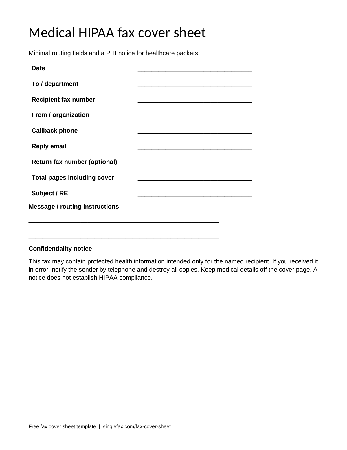 Free printable Medical and HIPAA fax cover sheet template, available as PDF and Word