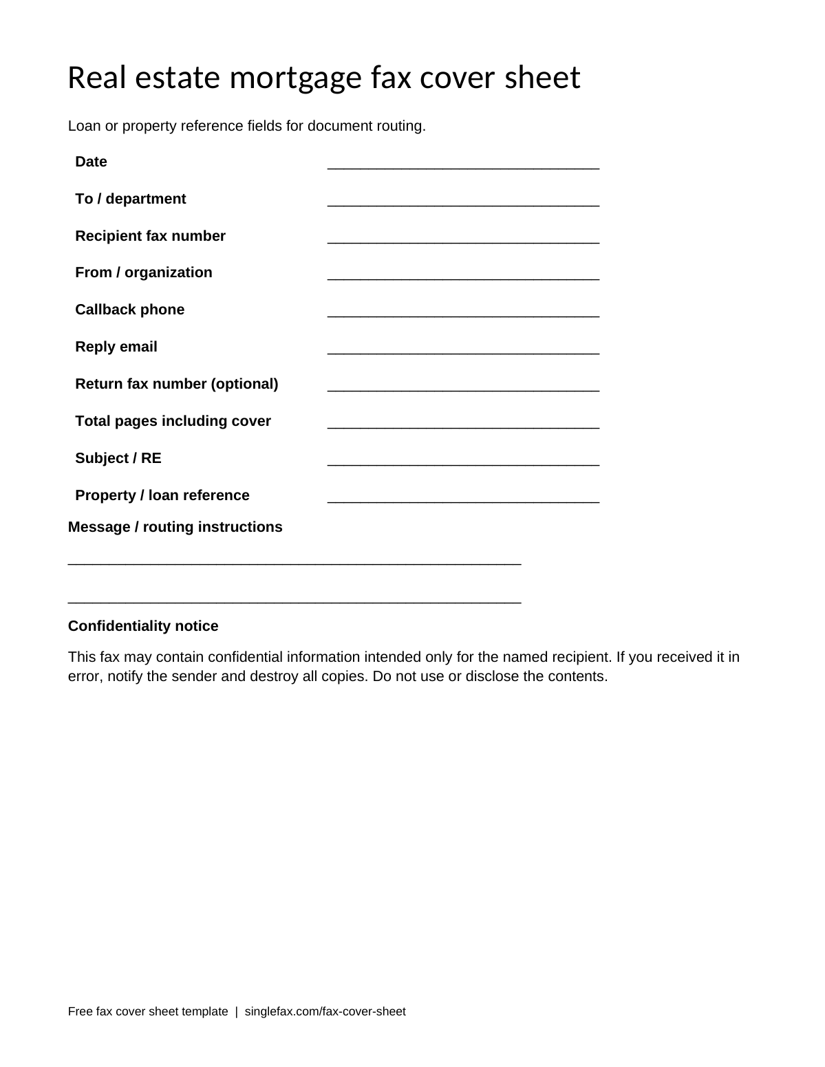 Free printable Real estate and mortgage fax cover sheet template, available as PDF and Word