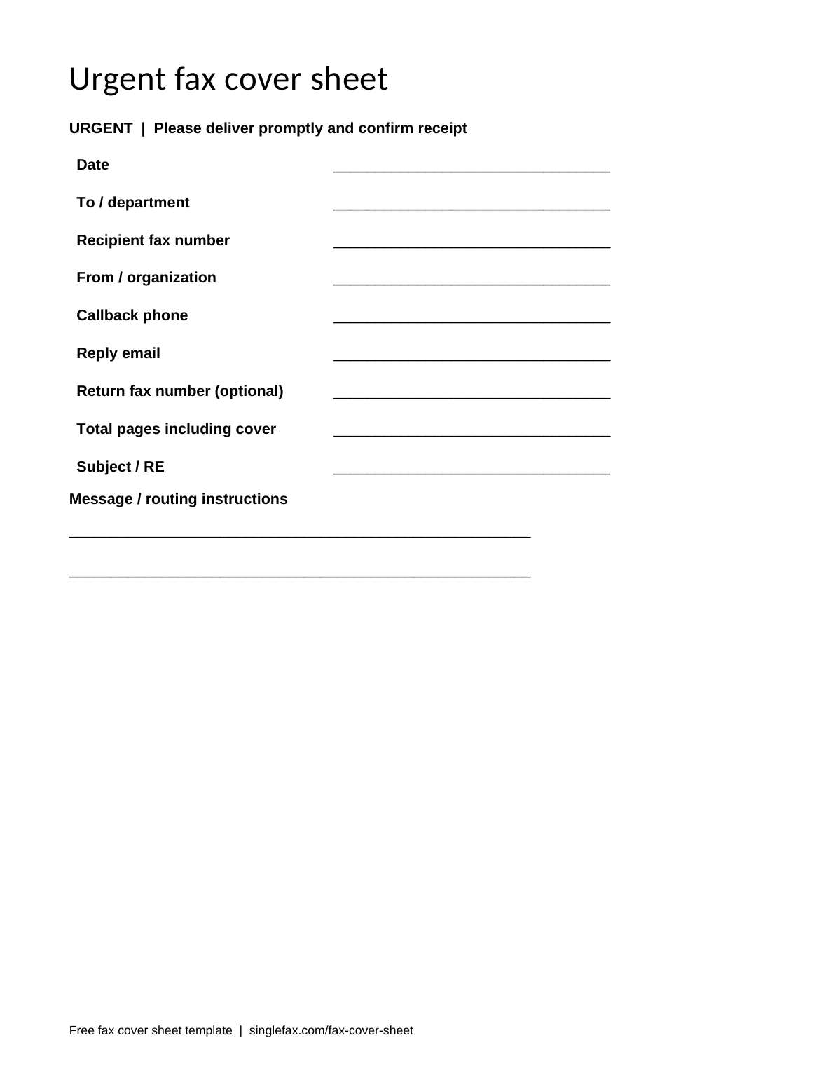 Free printable Urgent fax cover sheet template, available as PDF and Word